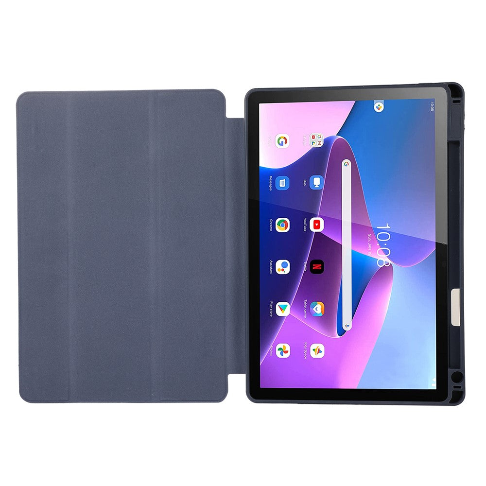 Tri-Fold Stand Cover for Lenovo Tab M10 Plus (3rd Gen) / Xiaoxin Pad 2022 10.6 inch , PU Leather Solid Color Tablet Case with Pen Holder - Purple