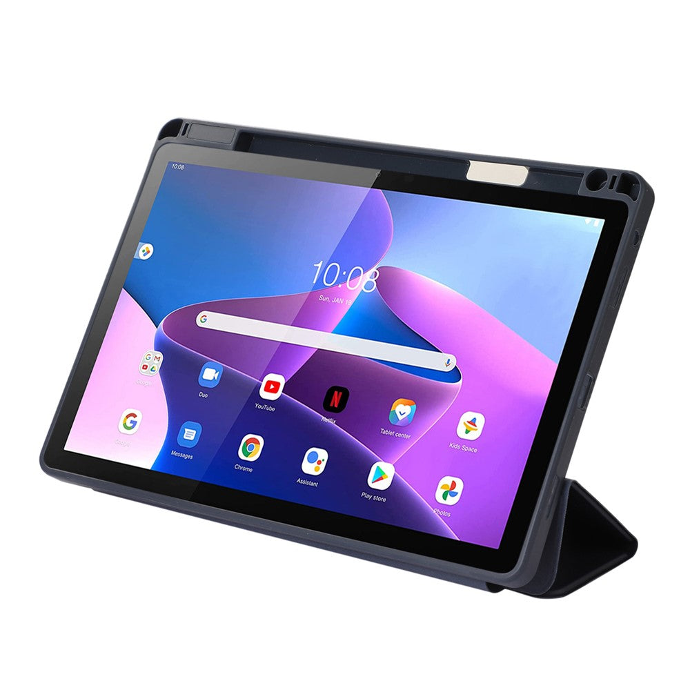 Tri-Fold Stand Cover for Lenovo Tab M10 Plus (3rd Gen) / Xiaoxin Pad 2022 10.6 inch , PU Leather Solid Color Tablet Case with Pen Holder - Purple