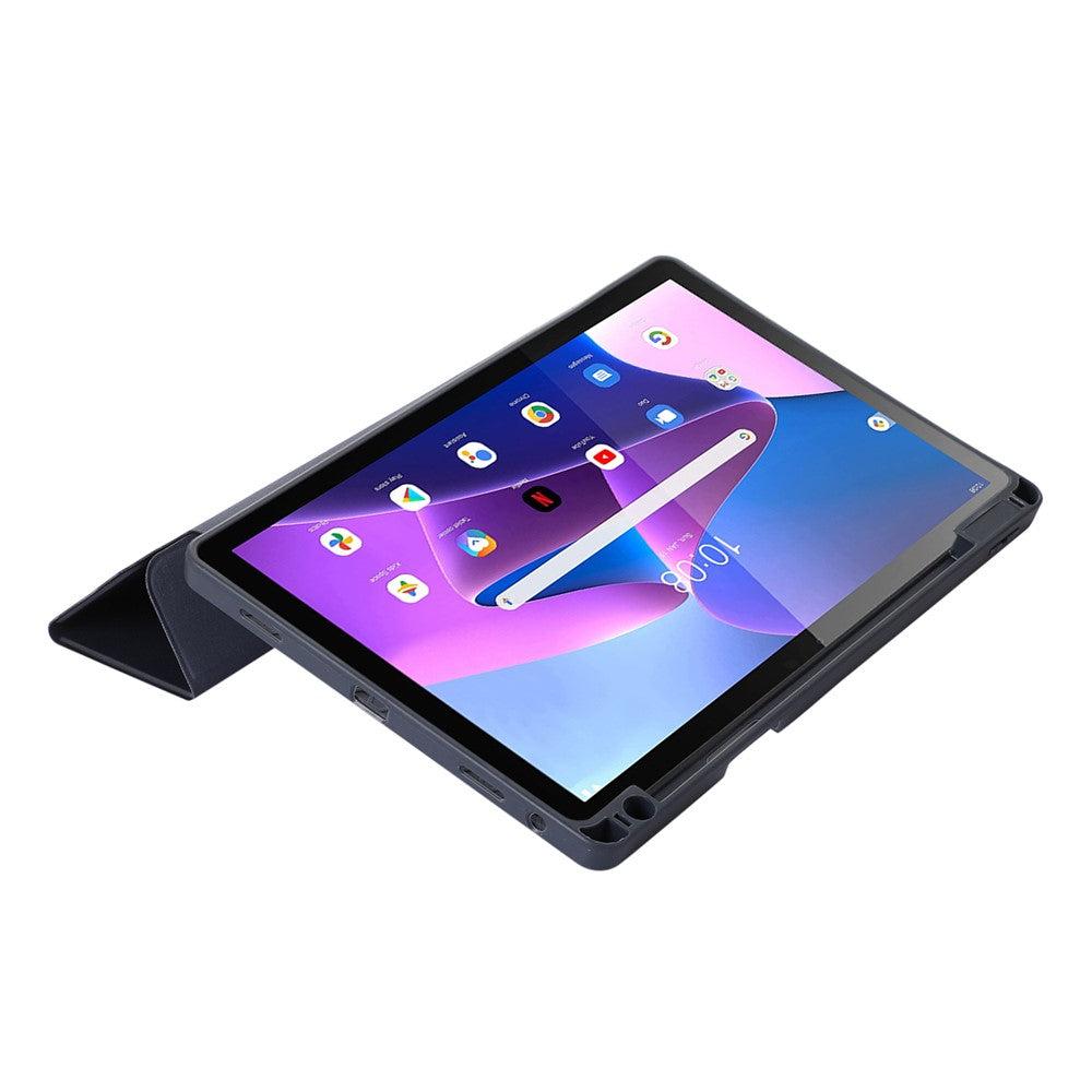 Tri-Fold Stand Cover for Lenovo Tab M10 Plus (3rd Gen) / Xiaoxin Pad 2022 10.6 inch , PU Leather Solid Color Tablet Case with Pen Holder - Purple