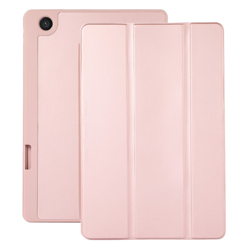 Tri-Fold Stand Cover for Lenovo Tab M10 Plus (3rd Gen) / Xiaoxin Pad 2022 10.6 inch , PU Leather Solid Color Tablet Case with Pen Holder - Pink