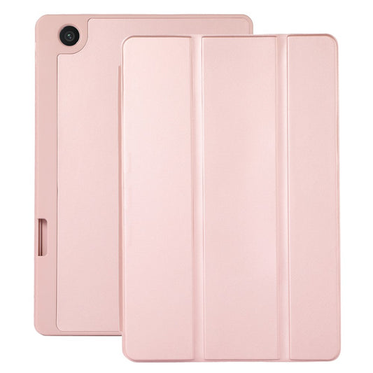 Tri-Fold Stand Cover for Lenovo Tab M10 Plus (3rd Gen) / Xiaoxin Pad 2022 10.6 inch , PU Leather Solid Color Tablet Case with Pen Holder - Pink