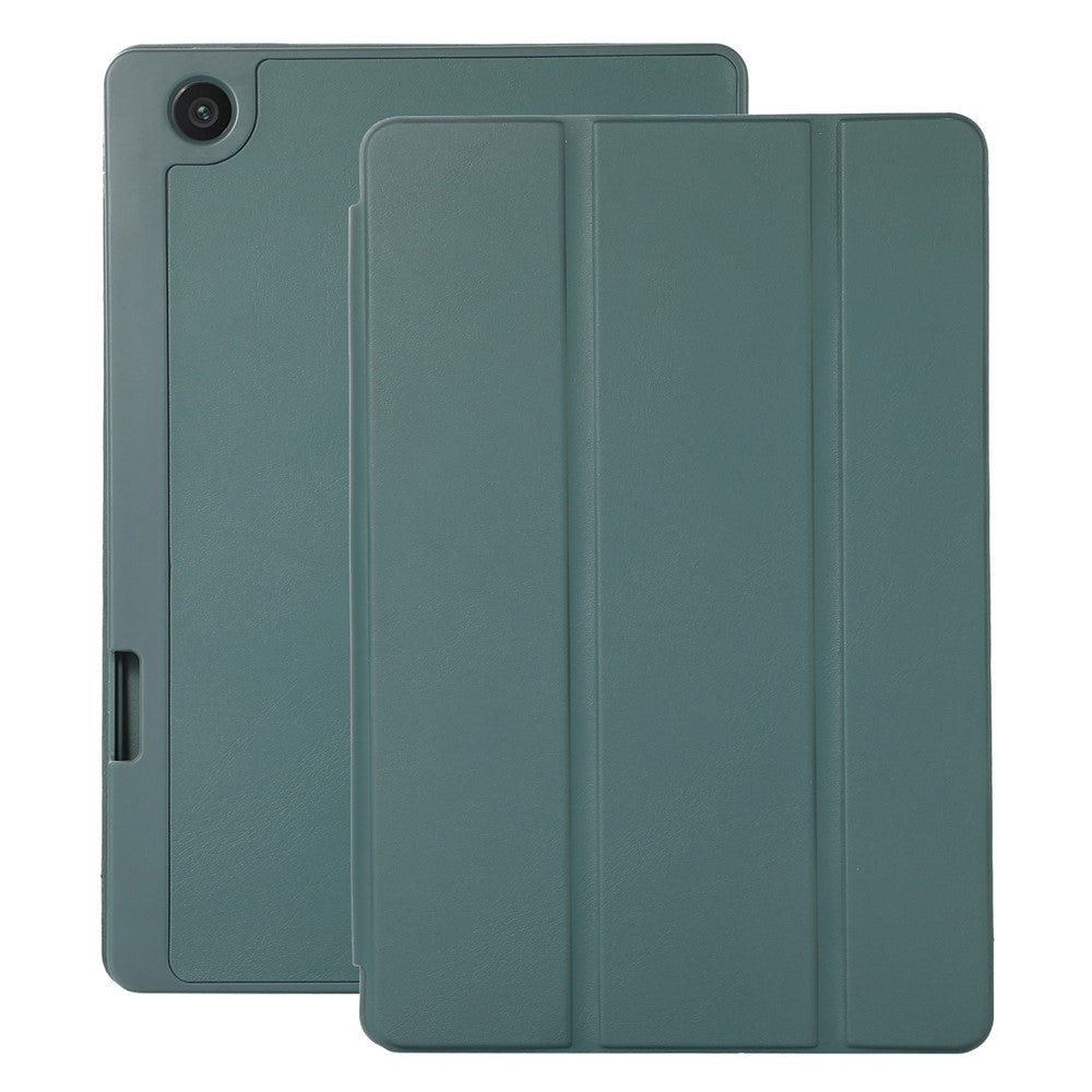 Tri-Fold Stand Cover for Lenovo Tab M10 Plus (3rd Gen) / Xiaoxin Pad 2022 10.6 inch , PU Leather Solid Color Tablet Case with Pen Holder - Blackish Green