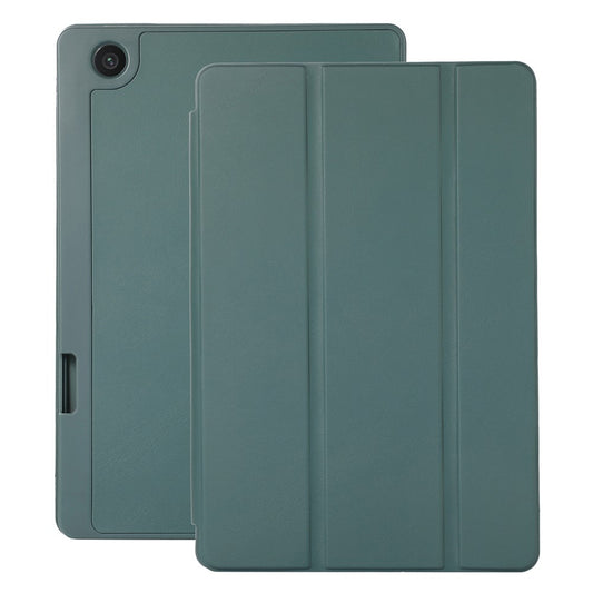 Tri-Fold Stand Cover for Lenovo Tab M10 Plus (3rd Gen) / Xiaoxin Pad 2022 10.6 inch , PU Leather Solid Color Tablet Case with Pen Holder - Blackish Green