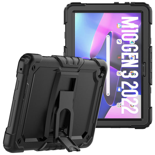 For Lenovo Tab M10 (Gen 3) TB-328F Anti-Scratch Silicone+PC Tablet Case Kickstand Cover with Strap - Black