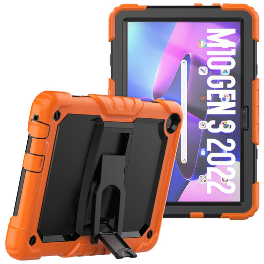 For Lenovo Tab M10 (Gen 3) TB-328F Anti-Scratch Silicone+PC Tablet Case Kickstand Cover with Strap - Orange