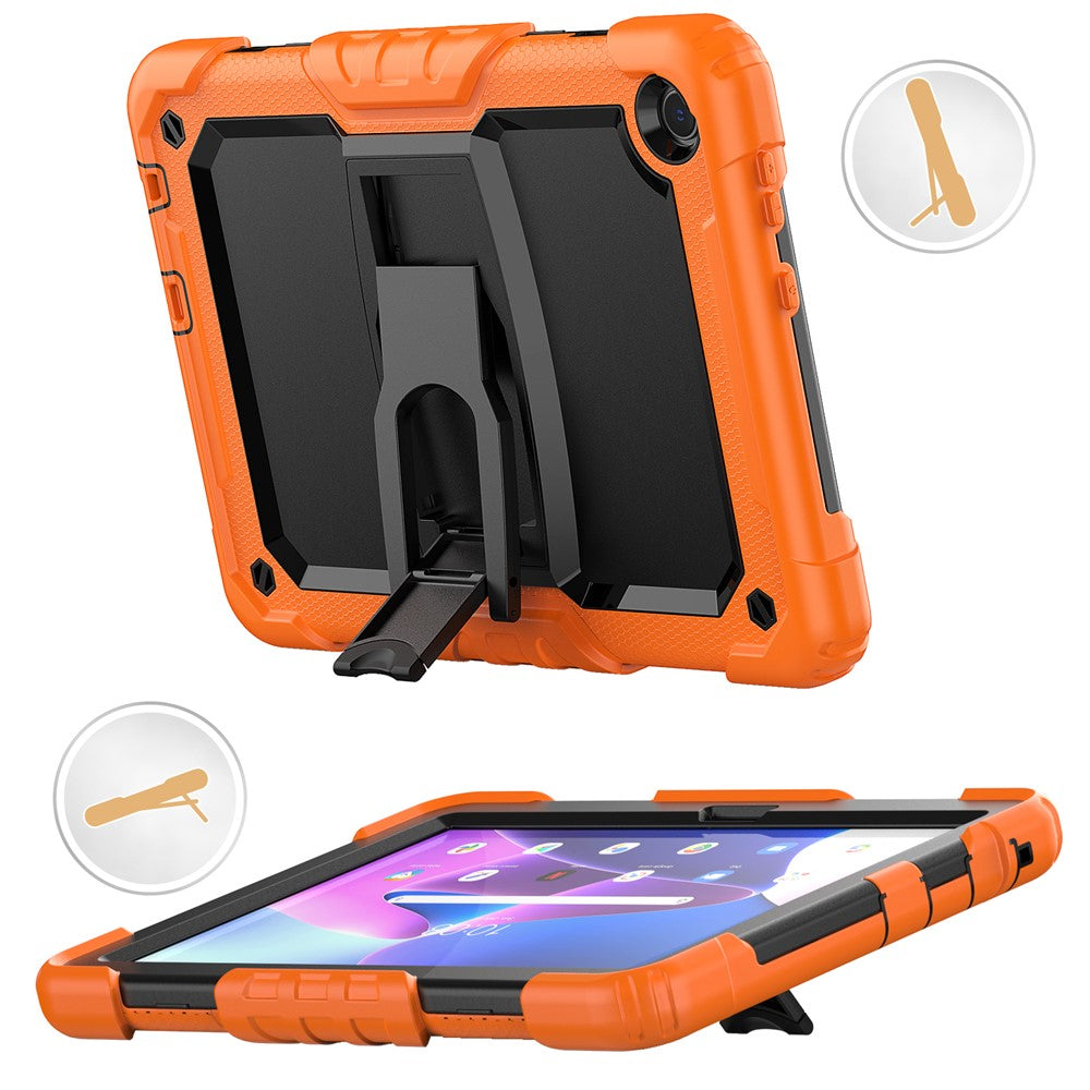 For Lenovo Tab M10 (Gen 3) TB-328F Anti-Scratch Silicone+PC Tablet Case Kickstand Cover with Strap - Orange