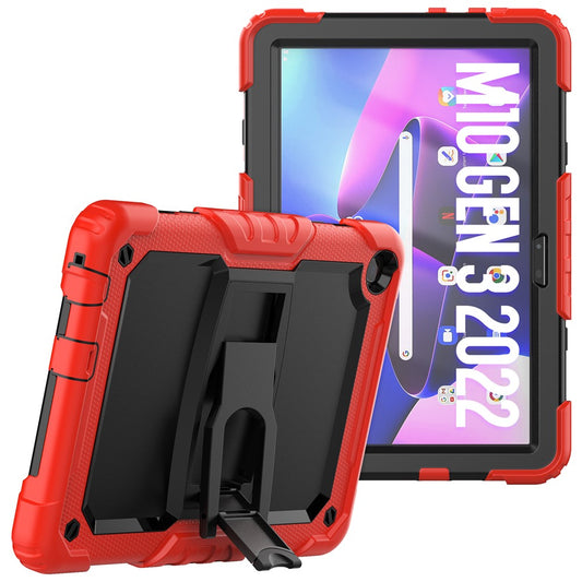 For Lenovo Tab M10 (Gen 3) TB-328F Anti-Scratch Silicone+PC Tablet Case Kickstand Cover with Strap - Red