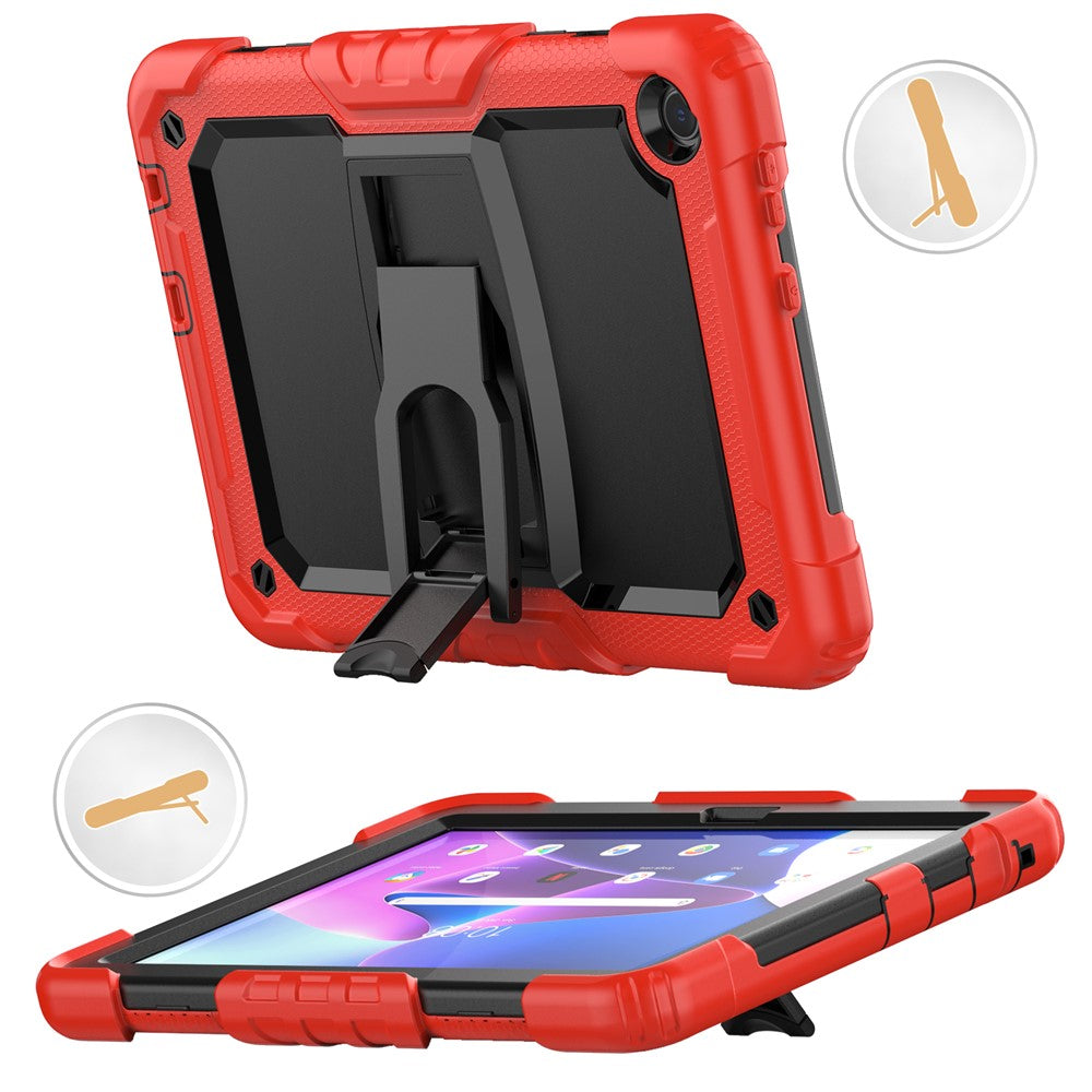For Lenovo Tab M10 (Gen 3) TB-328F Anti-Scratch Silicone+PC Tablet Case Kickstand Cover with Strap - Red