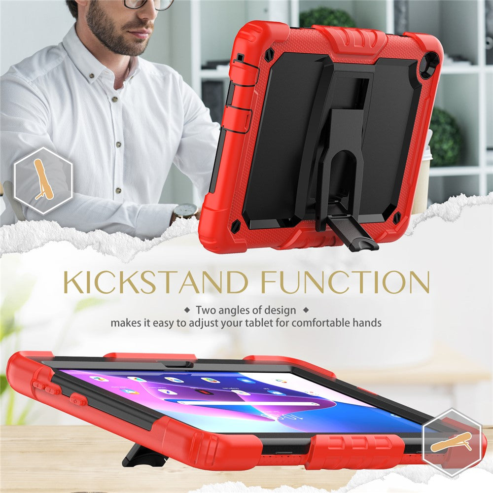 For Lenovo Tab M10 (Gen 3) TB-328F Anti-Scratch Silicone+PC Tablet Case Kickstand Cover with Strap - Red