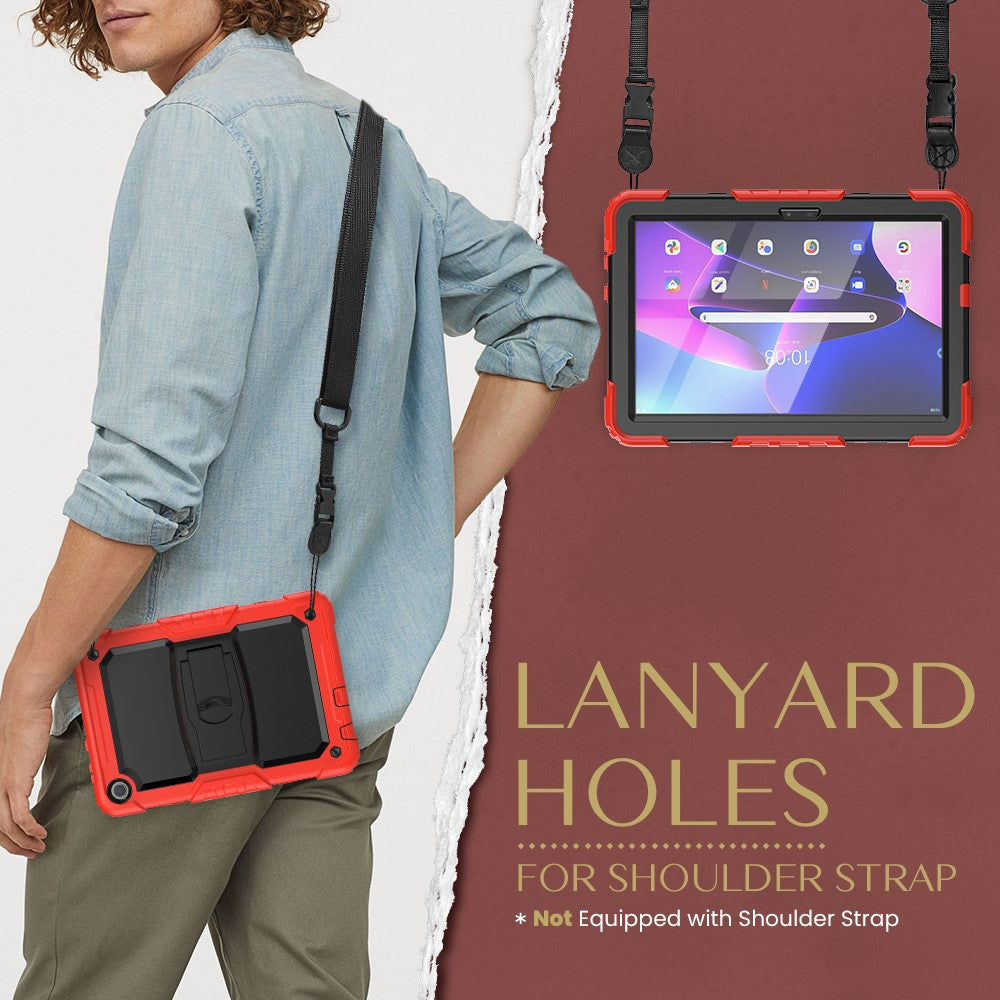 For Lenovo Tab M10 (Gen 3) TB-328F Anti-Scratch Silicone+PC Tablet Case Kickstand Cover with Strap - Red