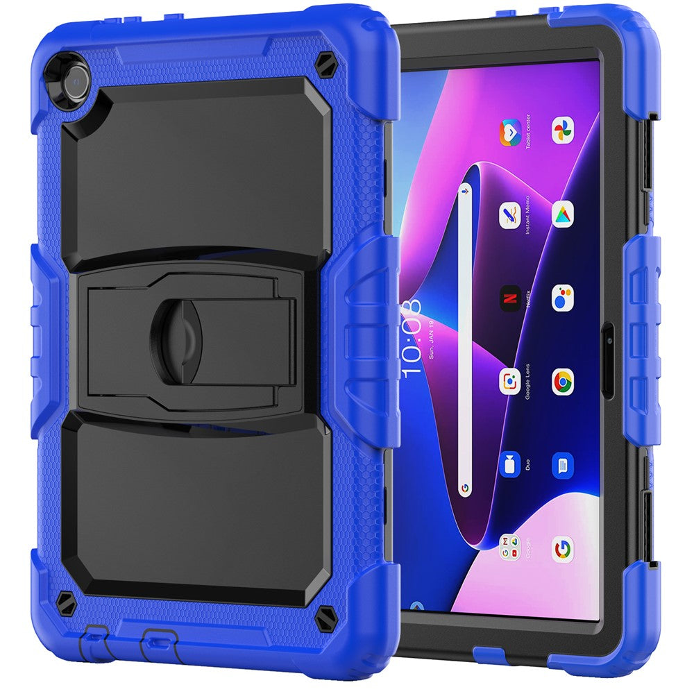 For Lenovo Tab M10 (Gen 3) TB-328F Anti-Scratch Silicone+PC Tablet Case Kickstand Cover with Strap - Blue