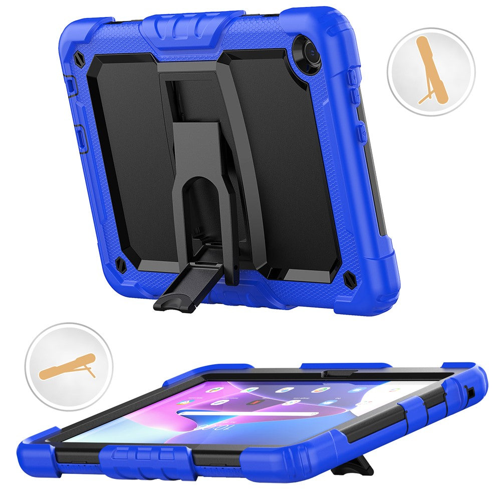 For Lenovo Tab M10 (Gen 3) TB-328F Anti-Scratch Silicone+PC Tablet Case Kickstand Cover with Strap - Blue