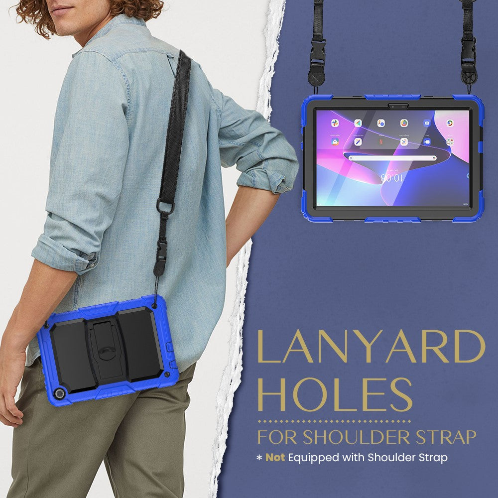 For Lenovo Tab M10 (Gen 3) TB-328F Anti-Scratch Silicone+PC Tablet Case Kickstand Cover with Strap - Blue