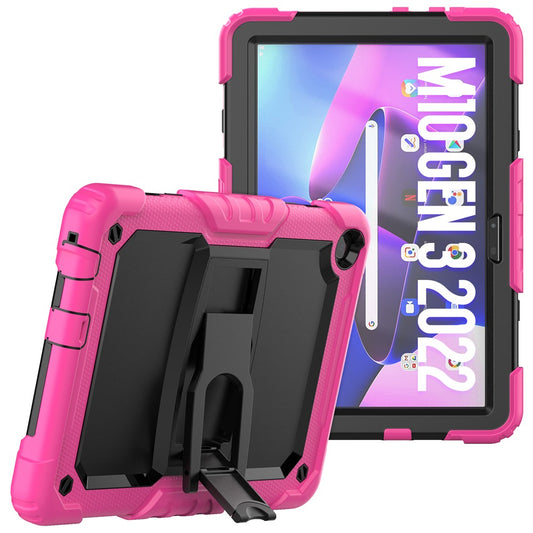For Lenovo Tab M10 (Gen 3) TB-328F Anti-Scratch Silicone+PC Tablet Case Kickstand Cover with Strap - Rose