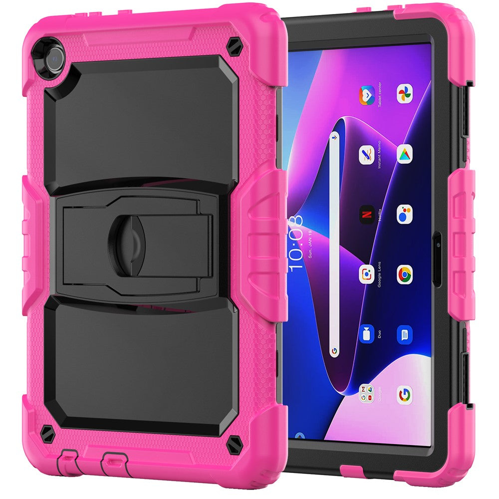 For Lenovo Tab M10 (Gen 3) TB-328F Anti-Scratch Silicone+PC Tablet Case Kickstand Cover with Strap - Rose