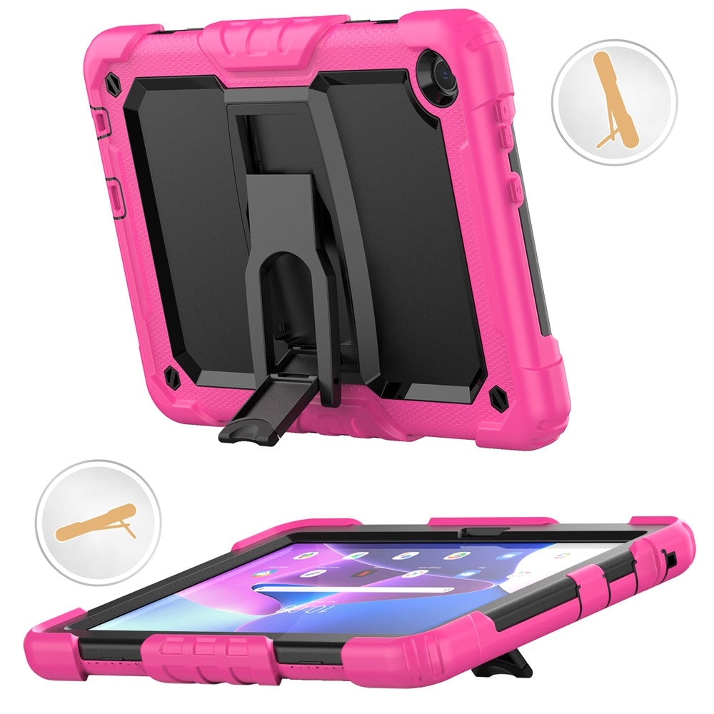 For Lenovo Tab M10 (Gen 3) TB-328F Anti-Scratch Silicone+PC Tablet Case Kickstand Cover with Strap - Rose