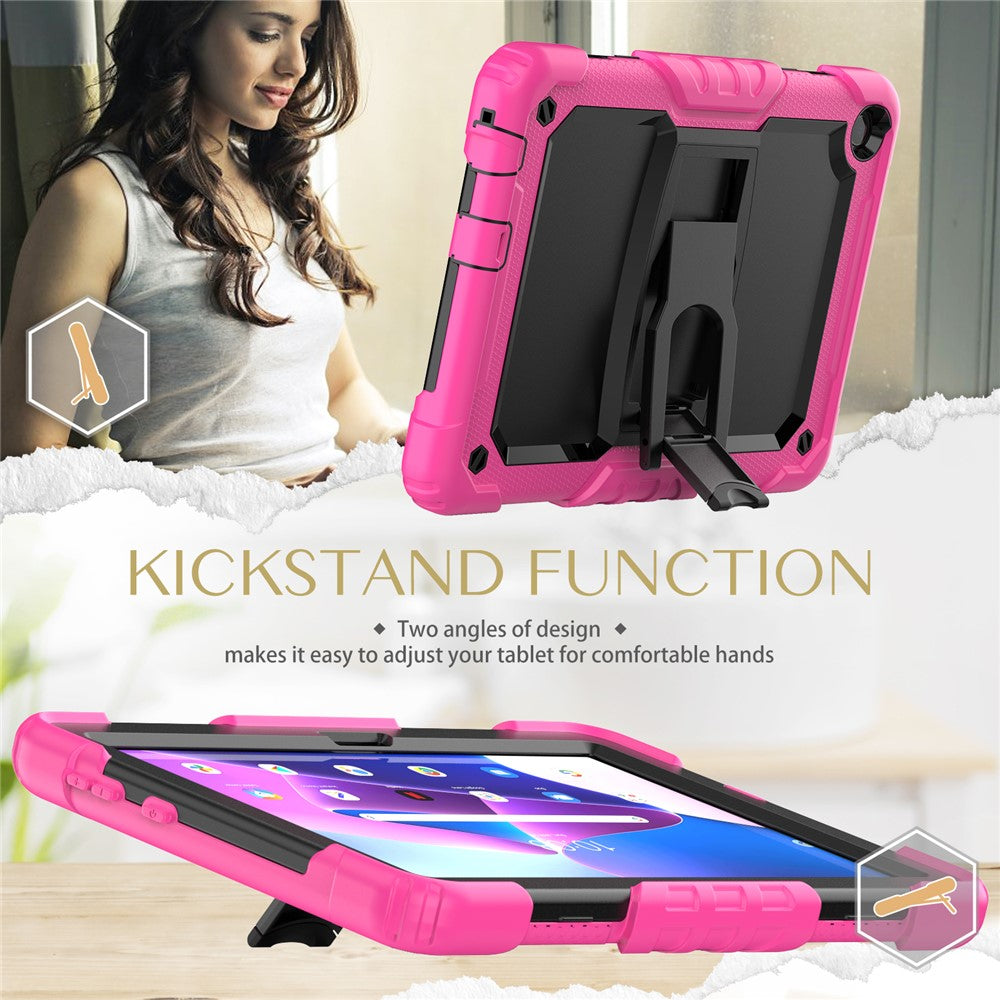 For Lenovo Tab M10 (Gen 3) TB-328F Anti-Scratch Silicone+PC Tablet Case Kickstand Cover with Strap - Rose