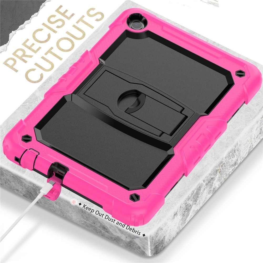 For Lenovo Tab M10 (Gen 3) TB-328F Anti-Scratch Silicone+PC Tablet Case Kickstand Cover with Strap - Rose