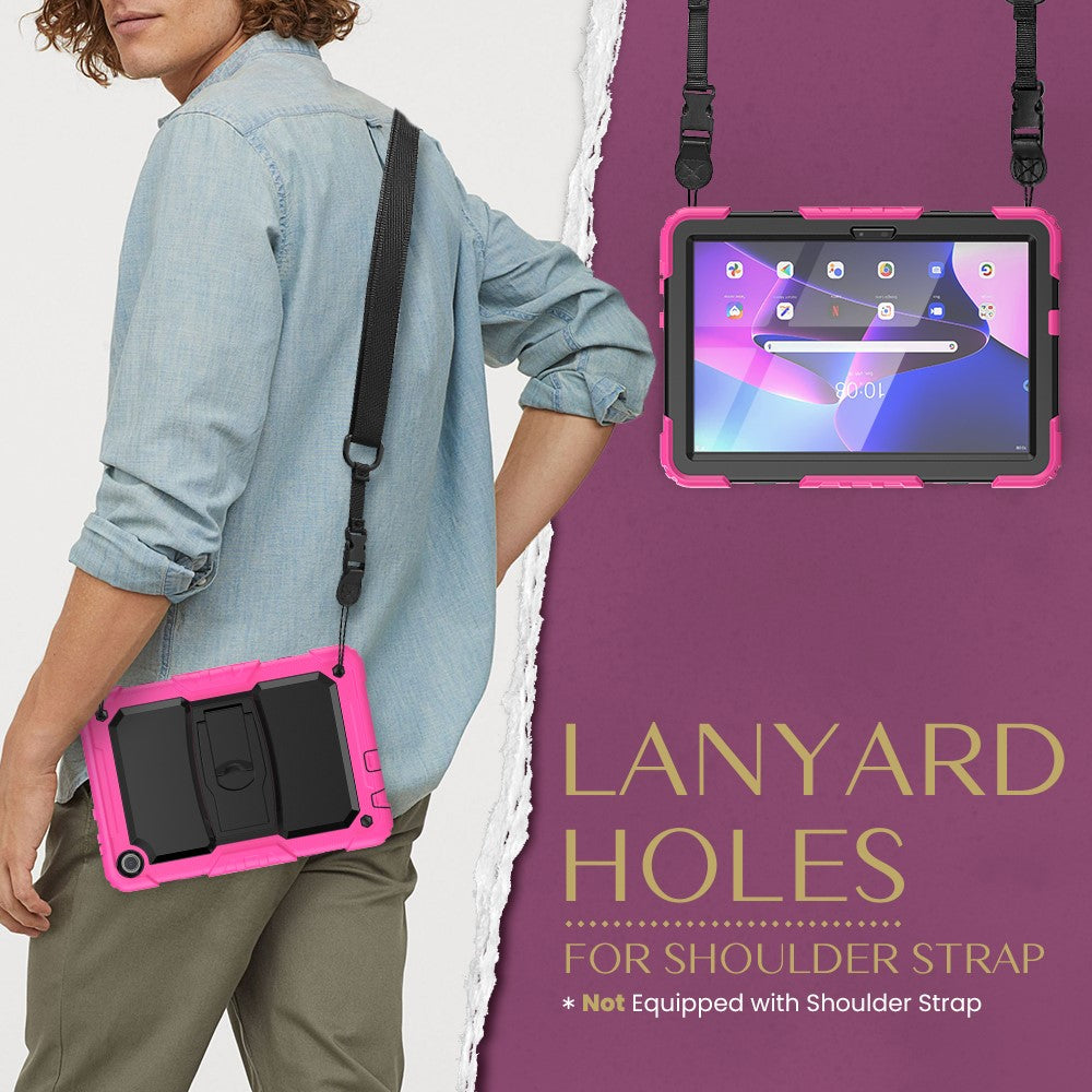 For Lenovo Tab M10 (Gen 3) TB-328F Anti-Scratch Silicone+PC Tablet Case Kickstand Cover with Strap - Rose