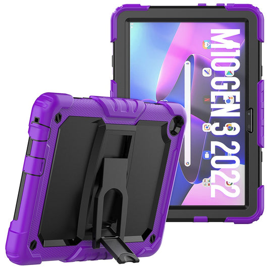 For Lenovo Tab M10 (Gen 3) TB-328F Anti-Scratch Silicone+PC Tablet Case Kickstand Cover with Strap - Purple