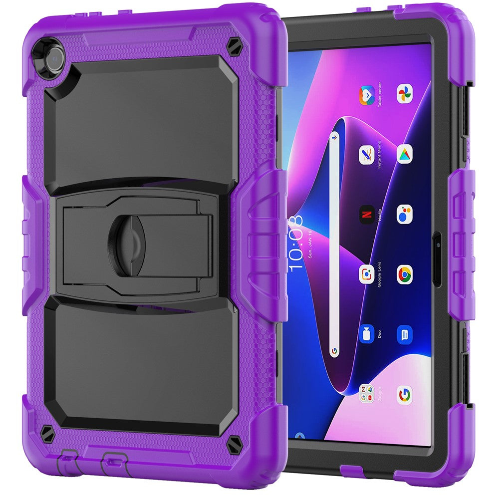 For Lenovo Tab M10 (Gen 3) TB-328F Anti-Scratch Silicone+PC Tablet Case Kickstand Cover with Strap - Purple