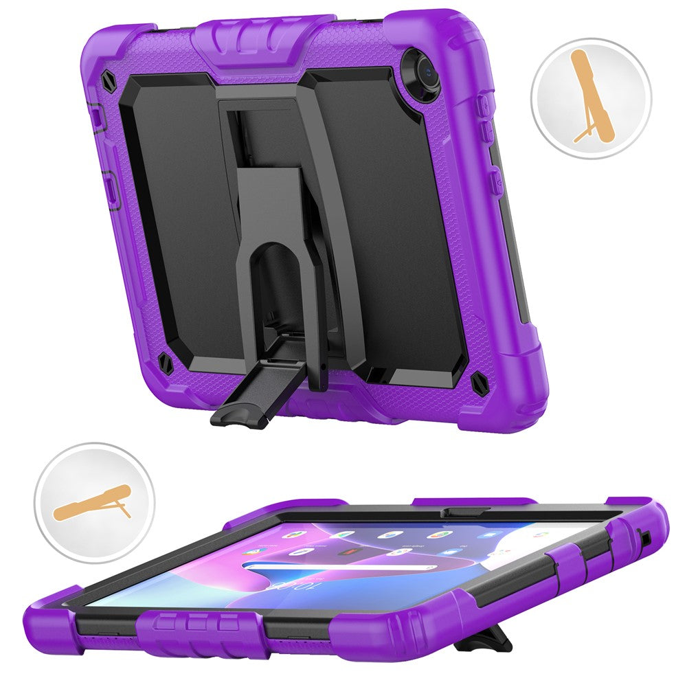 For Lenovo Tab M10 (Gen 3) TB-328F Anti-Scratch Silicone+PC Tablet Case Kickstand Cover with Strap - Purple