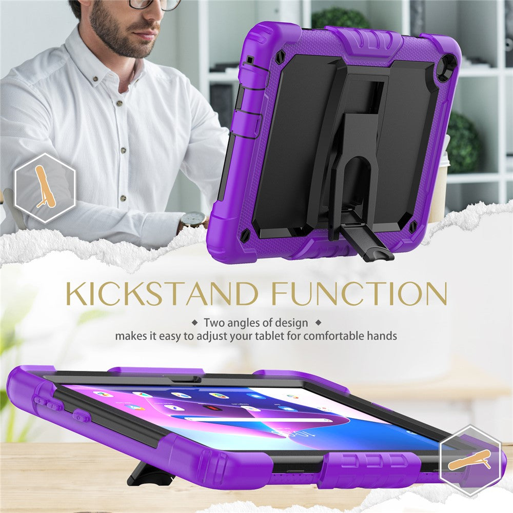 For Lenovo Tab M10 (Gen 3) TB-328F Anti-Scratch Silicone+PC Tablet Case Kickstand Cover with Strap - Purple