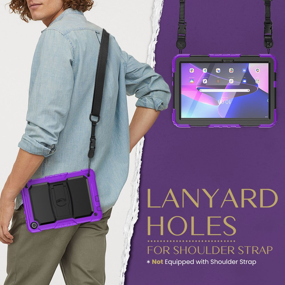 For Lenovo Tab M10 (Gen 3) TB-328F Anti-Scratch Silicone+PC Tablet Case Kickstand Cover with Strap - Purple