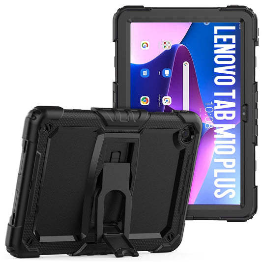 For Lenovo Tab M10 Plus (3rd Gen) 125FU / 128FU / Xiaoxin Pad 2022 10.6 inch Silicone+PC Tablet Cover Kickstand Case with Strap - Black