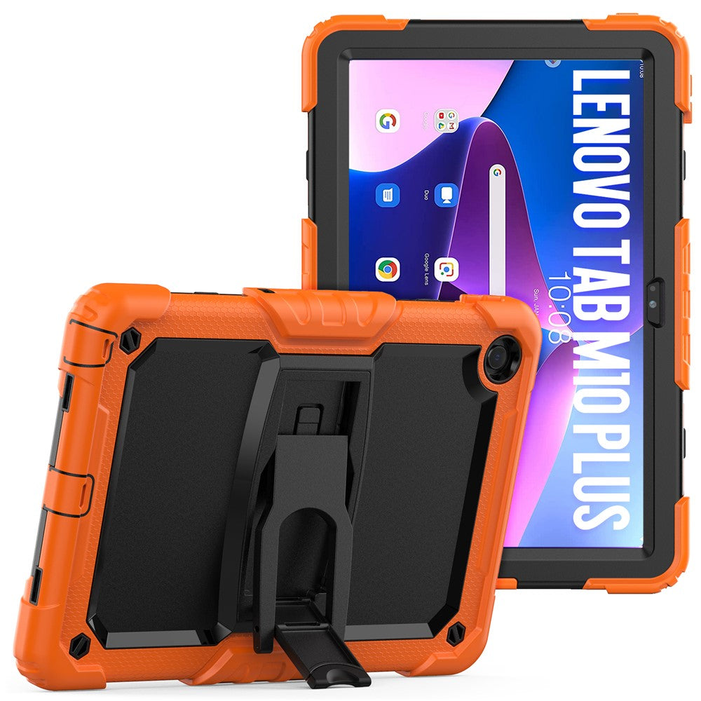 For Lenovo Tab M10 Plus (3rd Gen) 125FU / 128FU / Xiaoxin Pad 2022 10.6 inch Silicone+PC Tablet Cover Kickstand Case with Strap - Orange