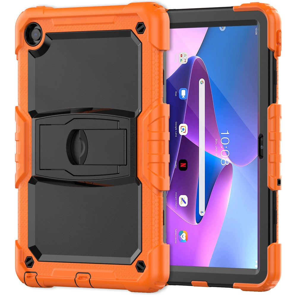 For Lenovo Tab M10 Plus (3rd Gen) 125FU / 128FU / Xiaoxin Pad 2022 10.6 inch Silicone+PC Tablet Cover Kickstand Case with Strap - Orange