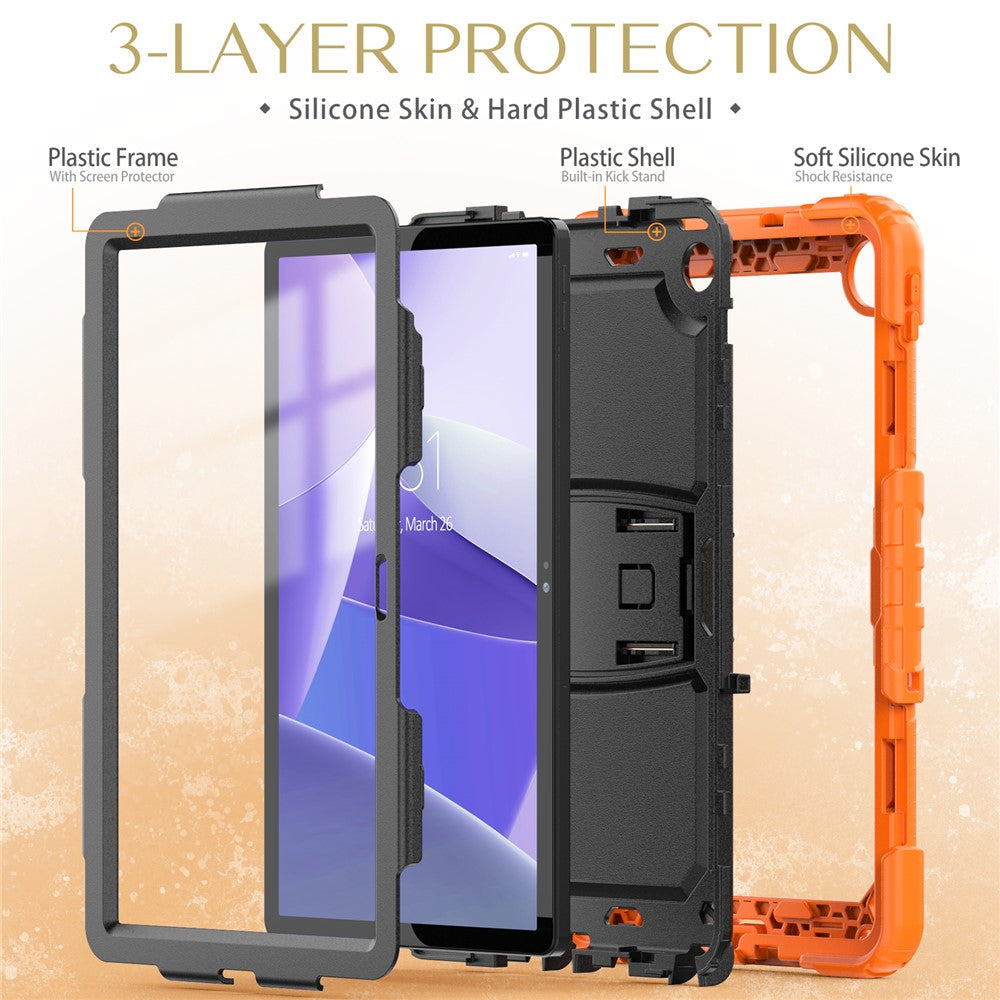 For Lenovo Tab M10 Plus (3rd Gen) 125FU / 128FU / Xiaoxin Pad 2022 10.6 inch Silicone+PC Tablet Cover Kickstand Case with Strap - Orange