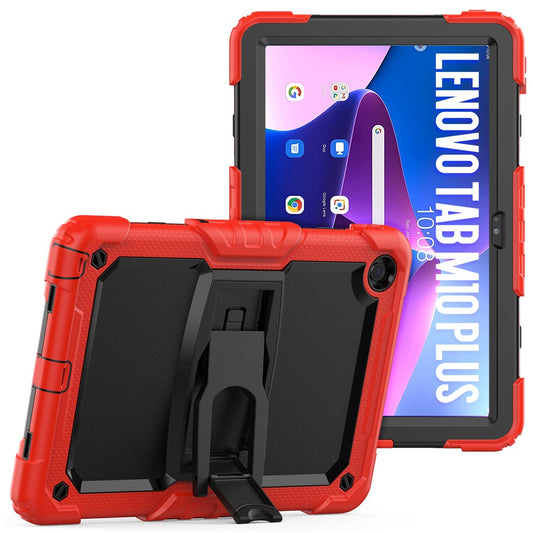 For Lenovo Tab M10 Plus (3rd Gen) 125FU / 128FU / Xiaoxin Pad 2022 10.6 inch Silicone+PC Tablet Cover Kickstand Case with Strap - Red