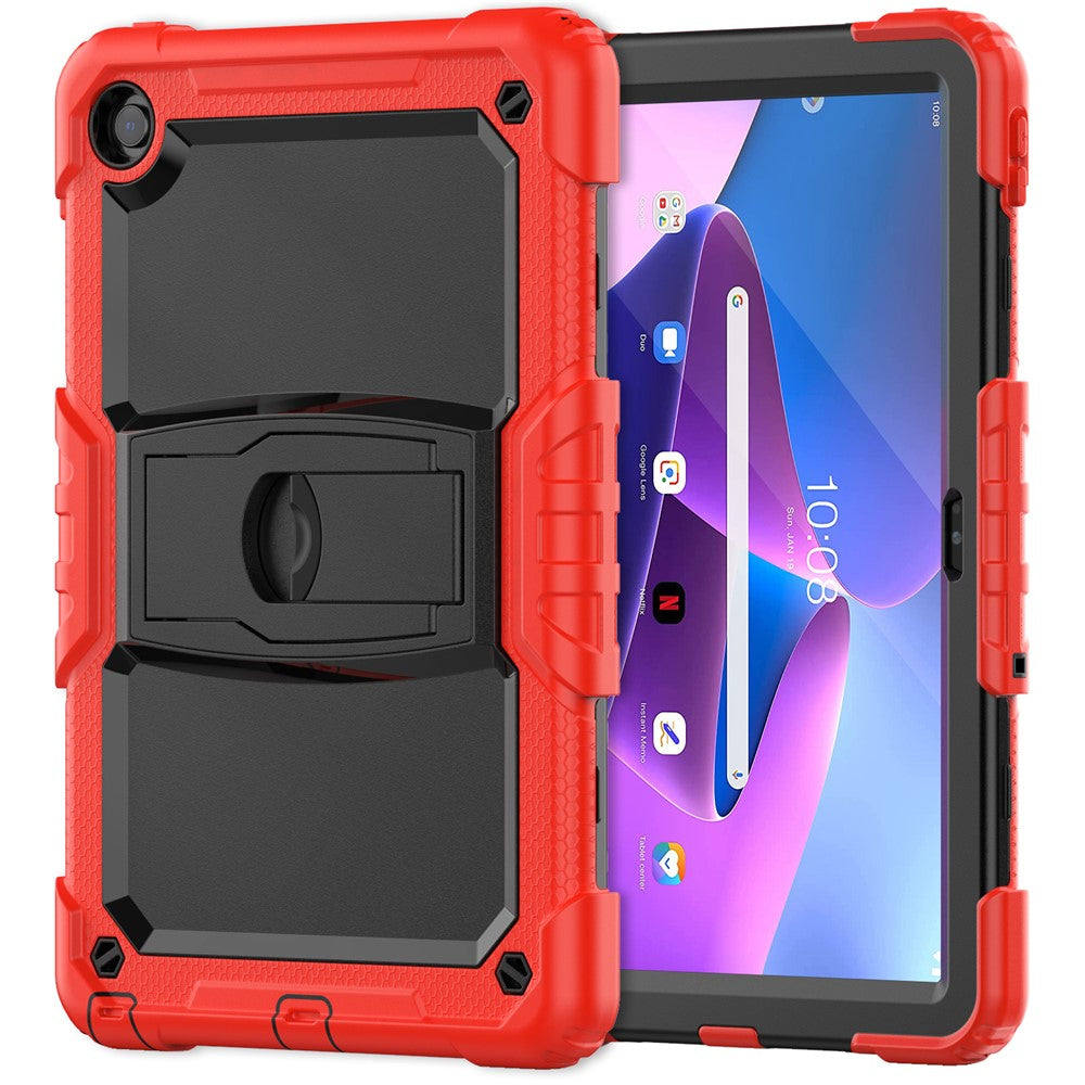 For Lenovo Tab M10 Plus (3rd Gen) 125FU / 128FU / Xiaoxin Pad 2022 10.6 inch Silicone+PC Tablet Cover Kickstand Case with Strap - Red