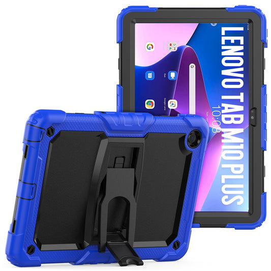 For Lenovo Tab M10 Plus (3rd Gen) 125FU / 128FU / Xiaoxin Pad 2022 10.6 inch Silicone+PC Tablet Cover Kickstand Case with Strap - Dark Blue