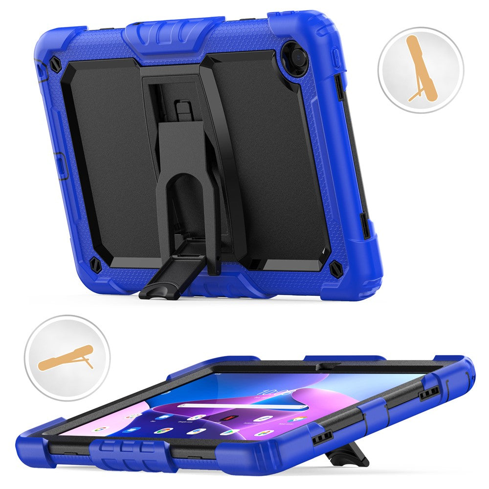 For Lenovo Tab M10 Plus (3rd Gen) 125FU / 128FU / Xiaoxin Pad 2022 10.6 inch Silicone+PC Tablet Cover Kickstand Case with Strap - Dark Blue