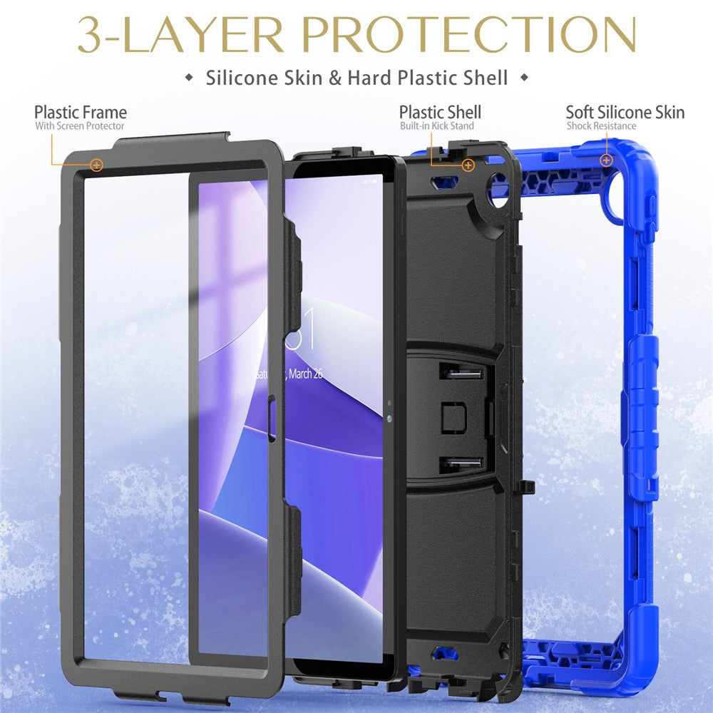 For Lenovo Tab M10 Plus (3rd Gen) 125FU / 128FU / Xiaoxin Pad 2022 10.6 inch Silicone+PC Tablet Cover Kickstand Case with Strap - Dark Blue