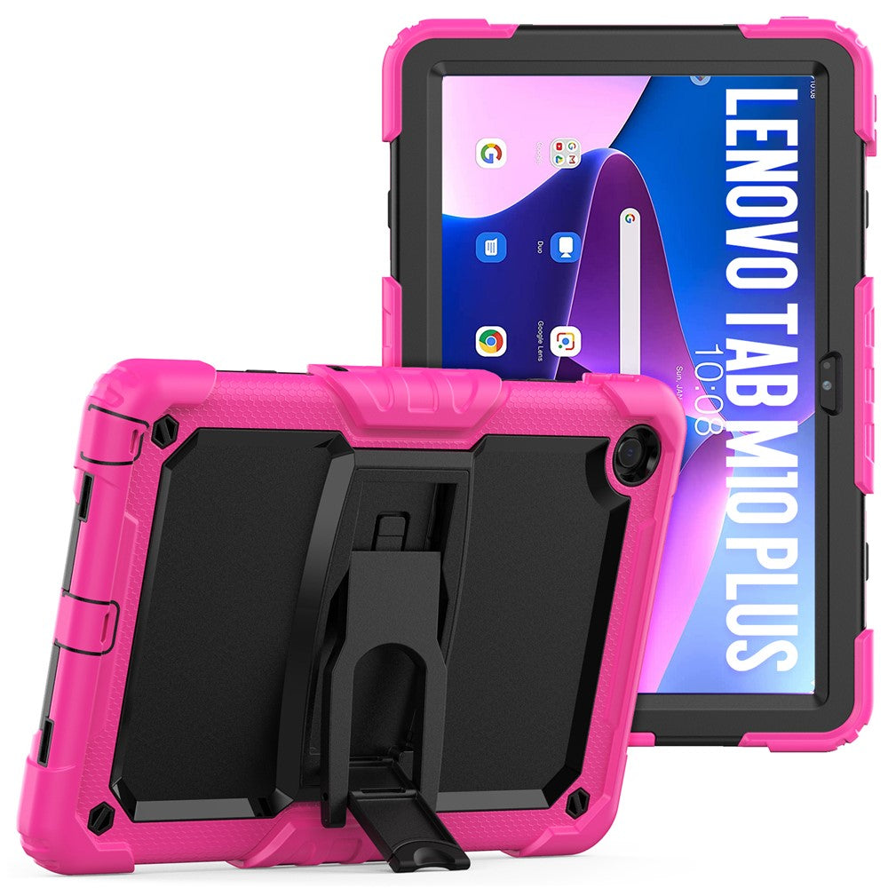 For Lenovo Tab M10 Plus (3rd Gen) 125FU / 128FU / Xiaoxin Pad 2022 10.6 inch Silicone+PC Tablet Cover Kickstand Case with Strap - Rose
