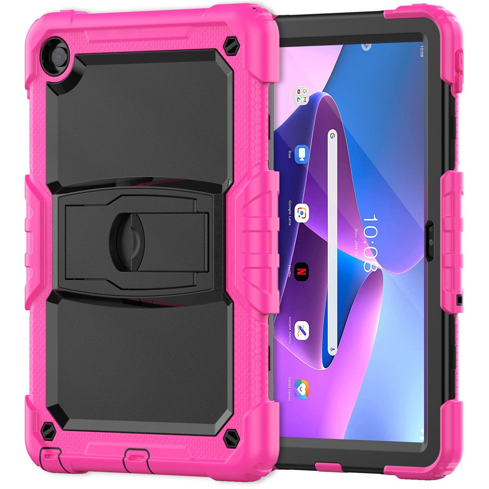 For Lenovo Tab M10 Plus (3rd Gen) 125FU / 128FU / Xiaoxin Pad 2022 10.6 inch Silicone+PC Tablet Cover Kickstand Case with Strap - Rose