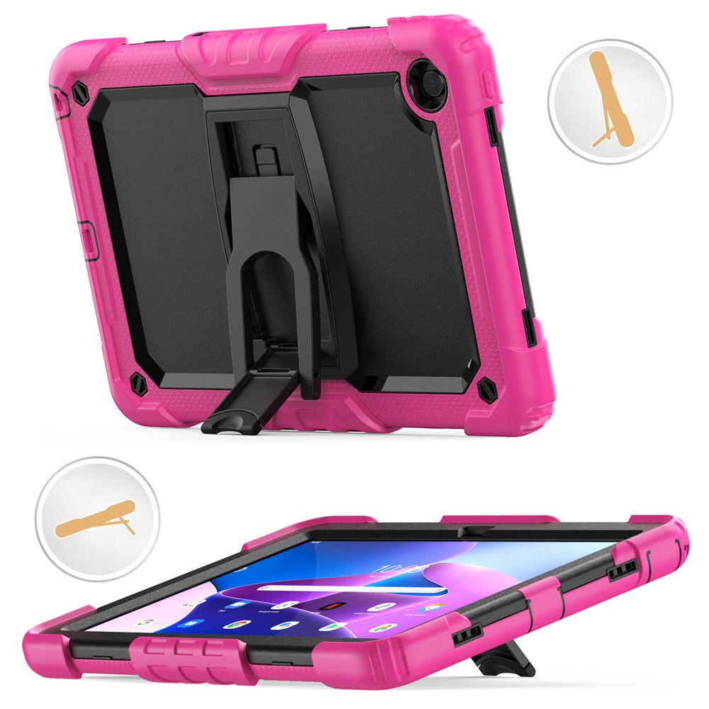 For Lenovo Tab M10 Plus (3rd Gen) 125FU / 128FU / Xiaoxin Pad 2022 10.6 inch Silicone+PC Tablet Cover Kickstand Case with Strap - Rose