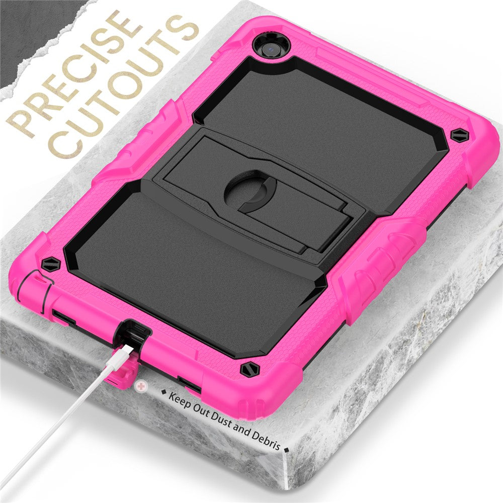 For Lenovo Tab M10 Plus (3rd Gen) 125FU / 128FU / Xiaoxin Pad 2022 10.6 inch Silicone+PC Tablet Cover Kickstand Case with Strap - Rose