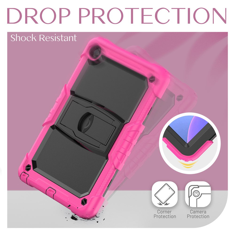 For Lenovo Tab M10 Plus (3rd Gen) 125FU / 128FU / Xiaoxin Pad 2022 10.6 inch Silicone+PC Tablet Cover Kickstand Case with Strap - Rose