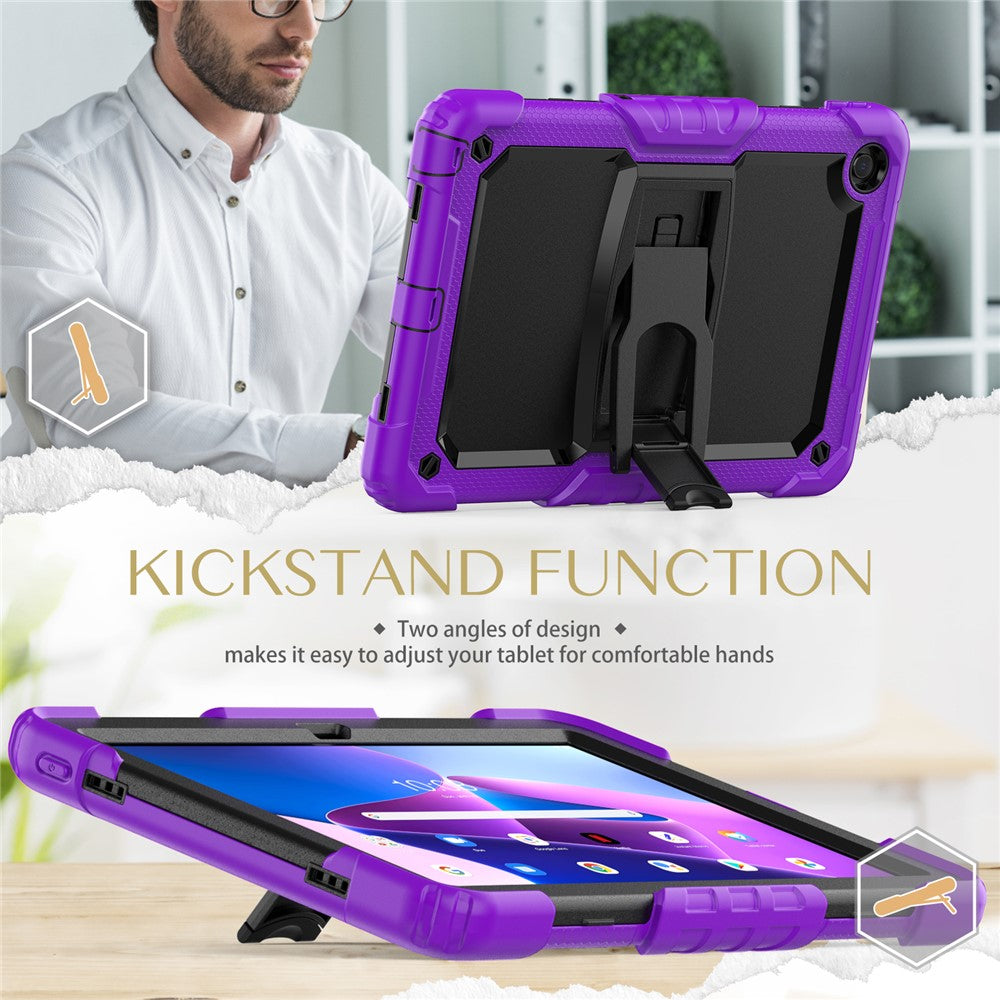 For Lenovo Tab M10 Plus (3rd Gen) 125FU / 128FU / Xiaoxin Pad 2022 10.6 inch Silicone+PC Tablet Cover Kickstand Case with Strap - Purple