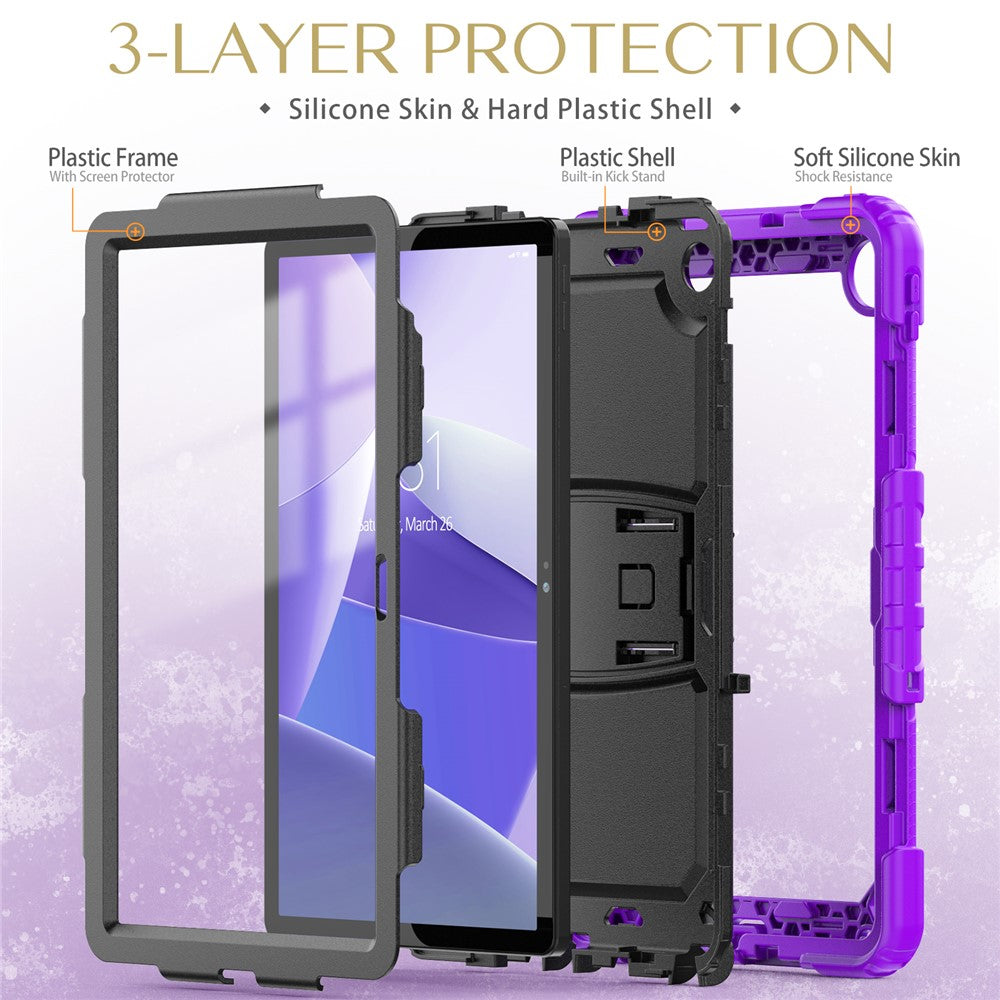 For Lenovo Tab M10 Plus (3rd Gen) 125FU / 128FU / Xiaoxin Pad 2022 10.6 inch Silicone+PC Tablet Cover Kickstand Case with Strap - Purple