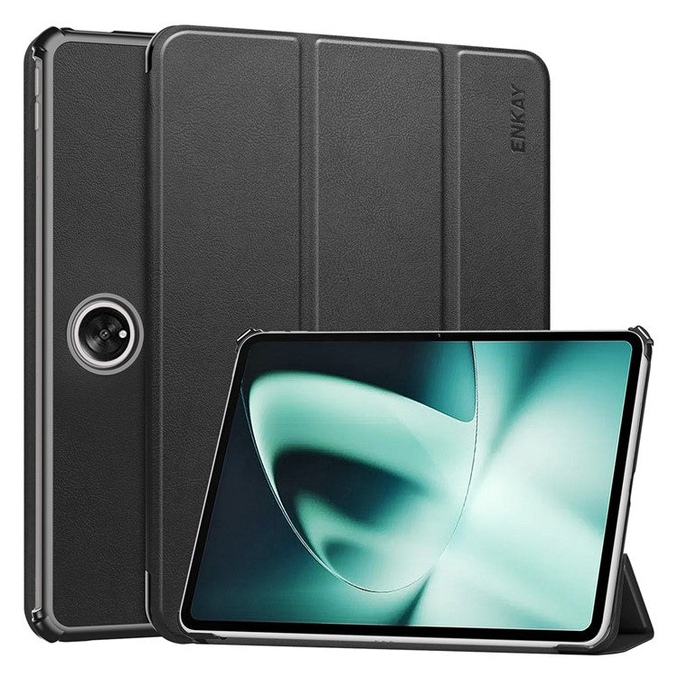 ENKAY HAT PRINCE For OnePlus Pad / Oppo Pad 2 Tablet Case PU Leather+PC Trifold Stand Cover with Auto Wake / Sleep - Black