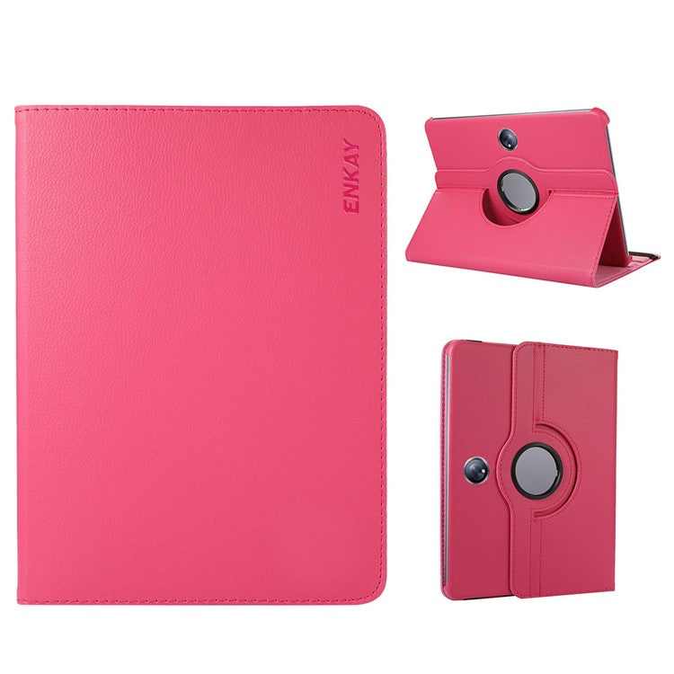 ENKAY HAT PRINCE For Oppo Pad 2 / OnePlus Pad Leather+PC Tablet Case 360 Degree Rotating Stand Cover with Auto Sleep / Wake - Rose