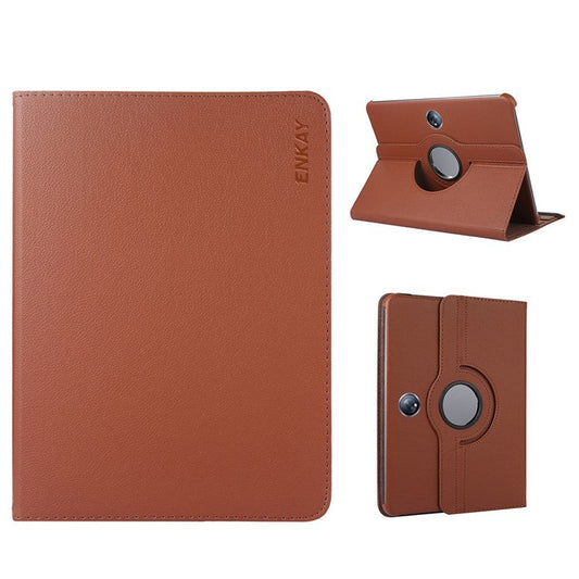 ENKAY HAT PRINCE For Oppo Pad 2 / OnePlus Pad Leather+PC Tablet Case 360 Degree Rotating Stand Cover with Auto Sleep / Wake - Brown