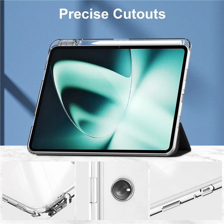 For OnePlus Pad Auto Sleep / Wake Case PU Leather + TPU + Acrylic Stand Transparent Tablet Cover with Pen Slot - Black