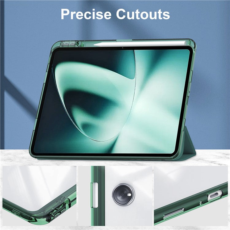 For OnePlus Pad Auto Sleep / Wake Case PU Leather + TPU + Acrylic Stand Transparent Tablet Cover with Pen Slot - Blackish Green