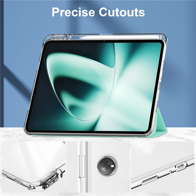 For OnePlus Pad Auto Sleep / Wake Case PU Leather + TPU + Acrylic Stand Transparent Tablet Cover with Pen Slot - Mint Green
